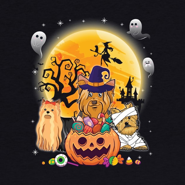 Yorkie Dog Mummy Witch Moon Ghosts Happy Halloween Thanksgiving Merry Christmas Day by joandraelliot